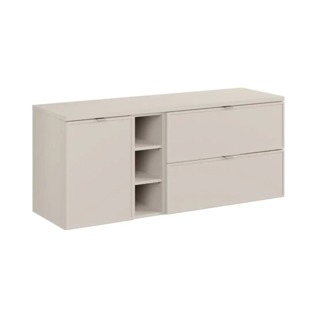 Insieme BRAZZA: mobili sotto lavabo con cassetti 140cm con cesto per la biancheria e nicchie visibili + piano per lavabo cachemire