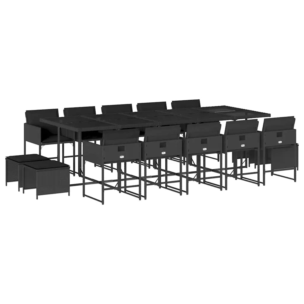 Set da Pranzo da Giardino 15 pz con Cuscini Nero in Polyrattan 3211351