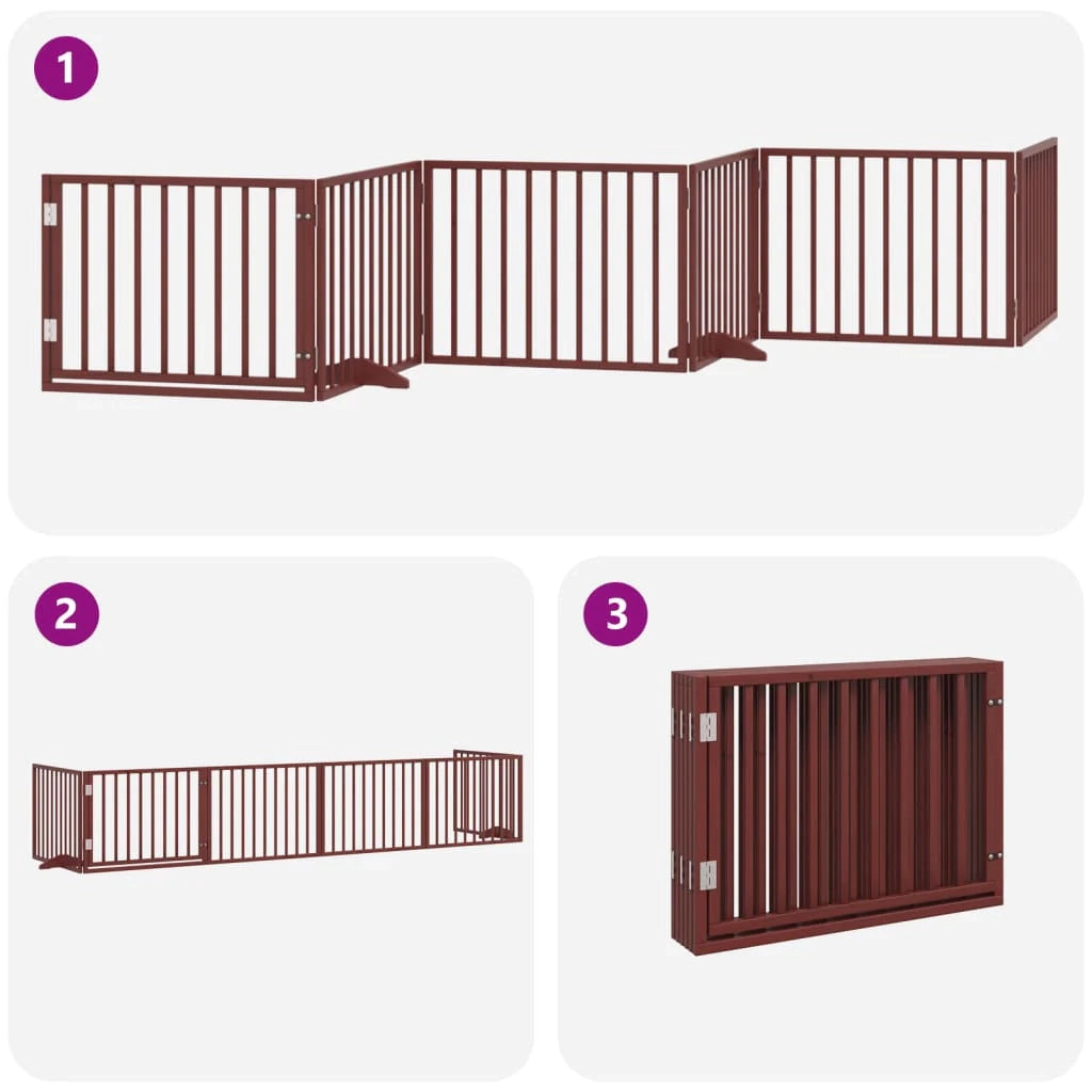 Cancelletto di sicurezza per cani con porta pieghevole 6 pannelli legno di pioppo marrone 02_0023022