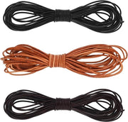 Lacca in corda di cuoio 5 metri x 15 mm rotonda nera per artigianato DIY - adatto per fermacarte, bracciali, collane, cinture - resistente alle scuffie - 3 rotoli - con confezione regalo