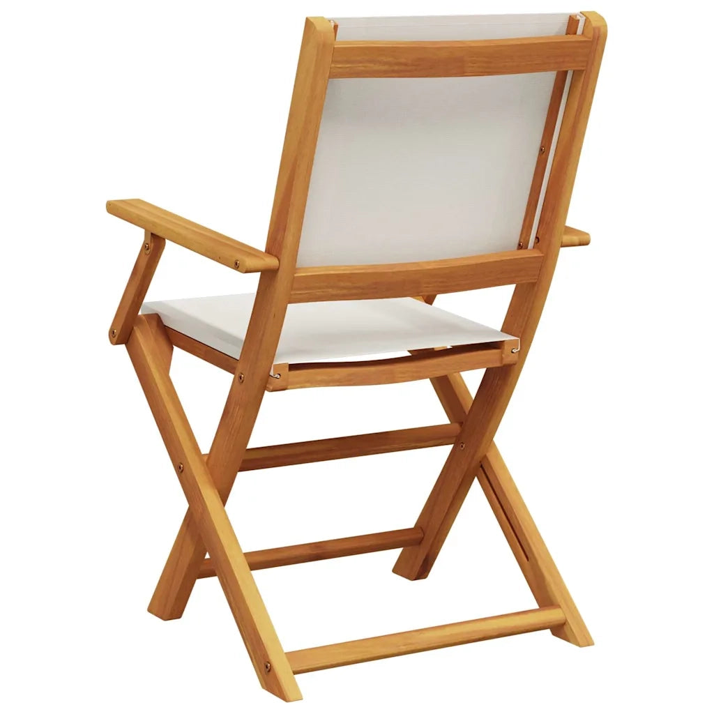 Sedie Giardino 2 pz | Sedie da Esterno Bianco Crema Legno Massello Acacia e Tessuto
