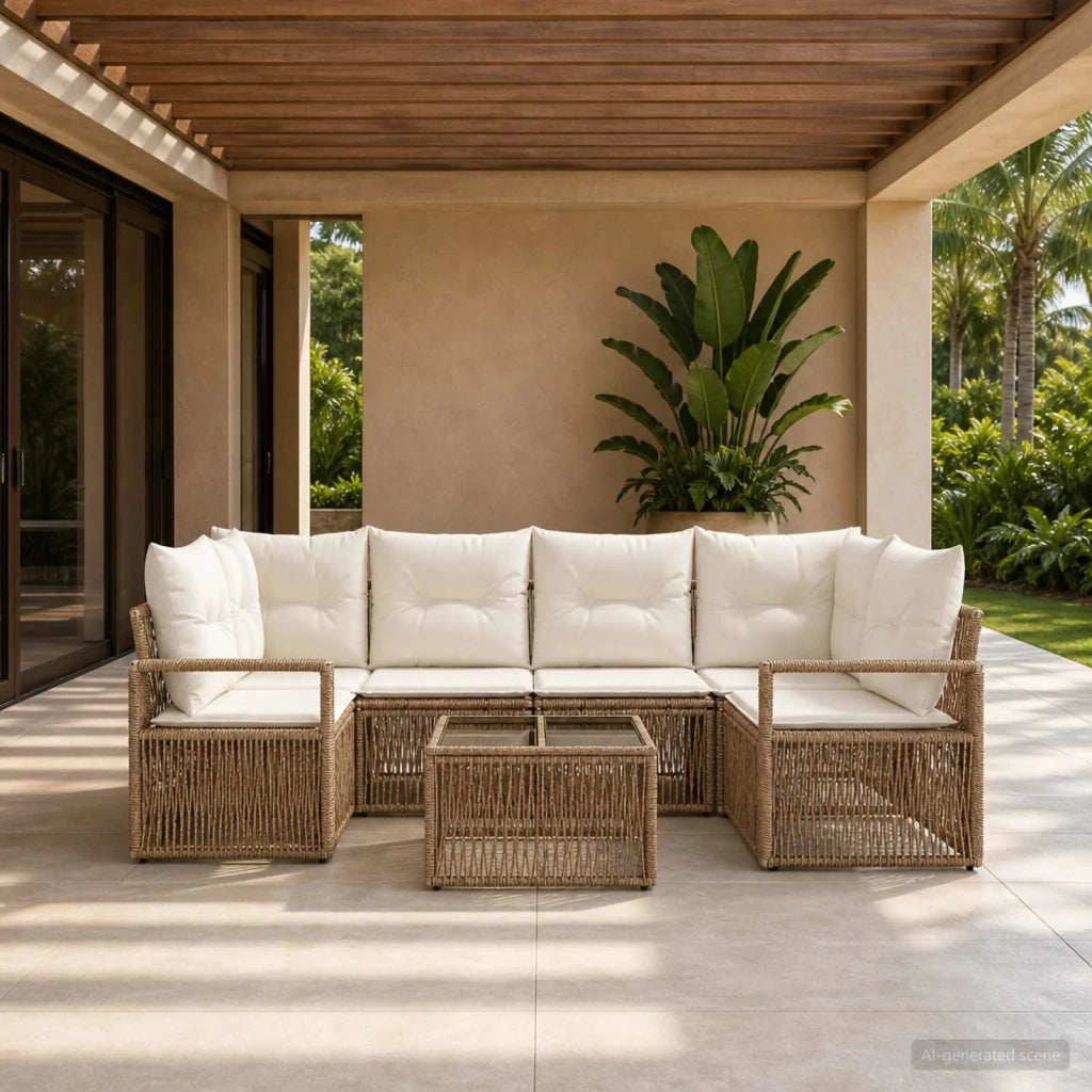 Set Divano da Giardino 7 pz Beige polyrattan 3435648