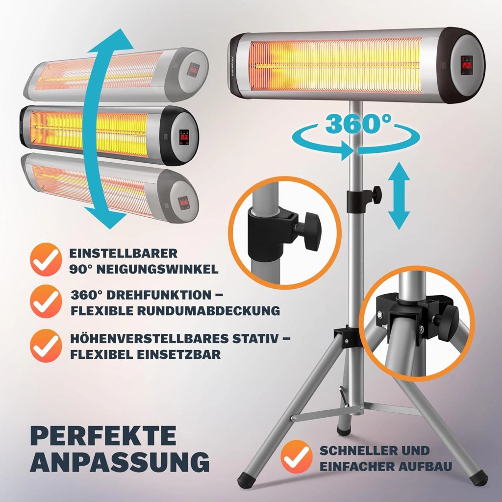 ® Stufa Elettrica a Infrarossi MZH2500 2500W Treppiede 110-175cm Telecomando Timer 24h Riscaldamento Esterno