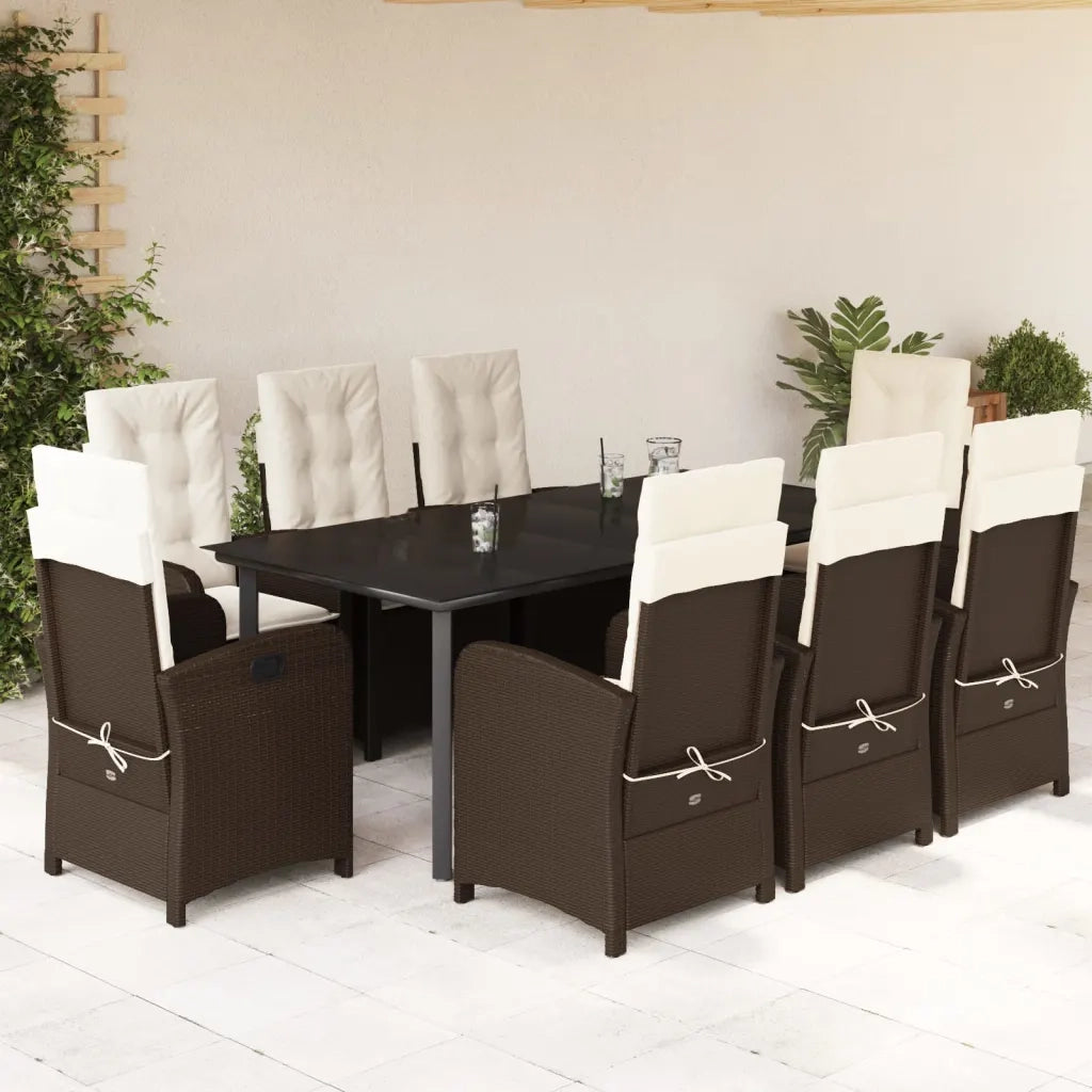 Set da Pranzo da Giardino 9pz con Cuscini Marrone in Polyrattan 3212348