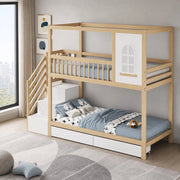 DESMIU Letto a Castello per Bambini 1 Posto con 5 Cassetti, Scala Laterale e Sponde 90 × 200 cm, senza materasso