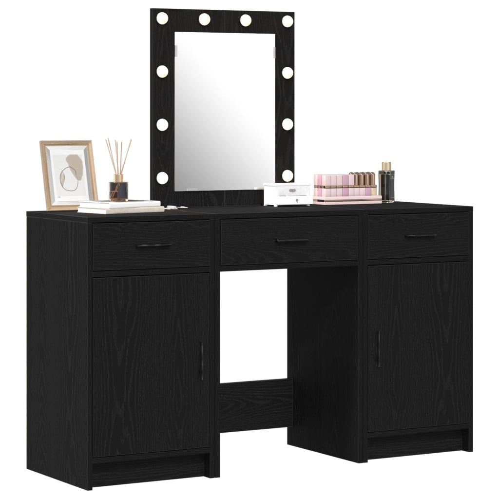 Set di Toeletta 3 Pezzi con LED Nero in Legno Ingegnerizzato