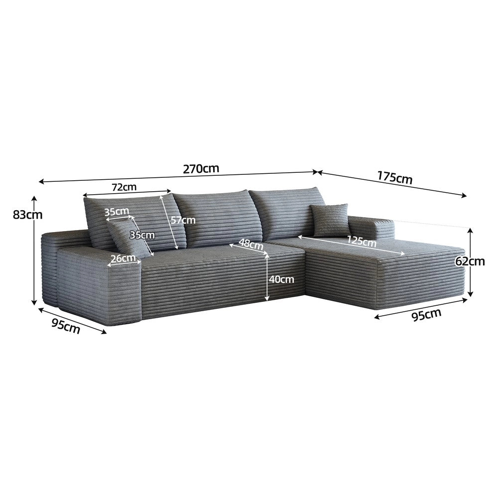 Divano angolare con Chaise Longue ¨C Minimal ¨C grigio tessuto imbottito 270cm