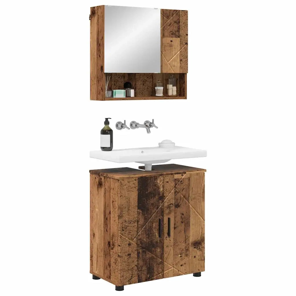Set di mobili per il bagno con porta 2 pcs Legno vecchio