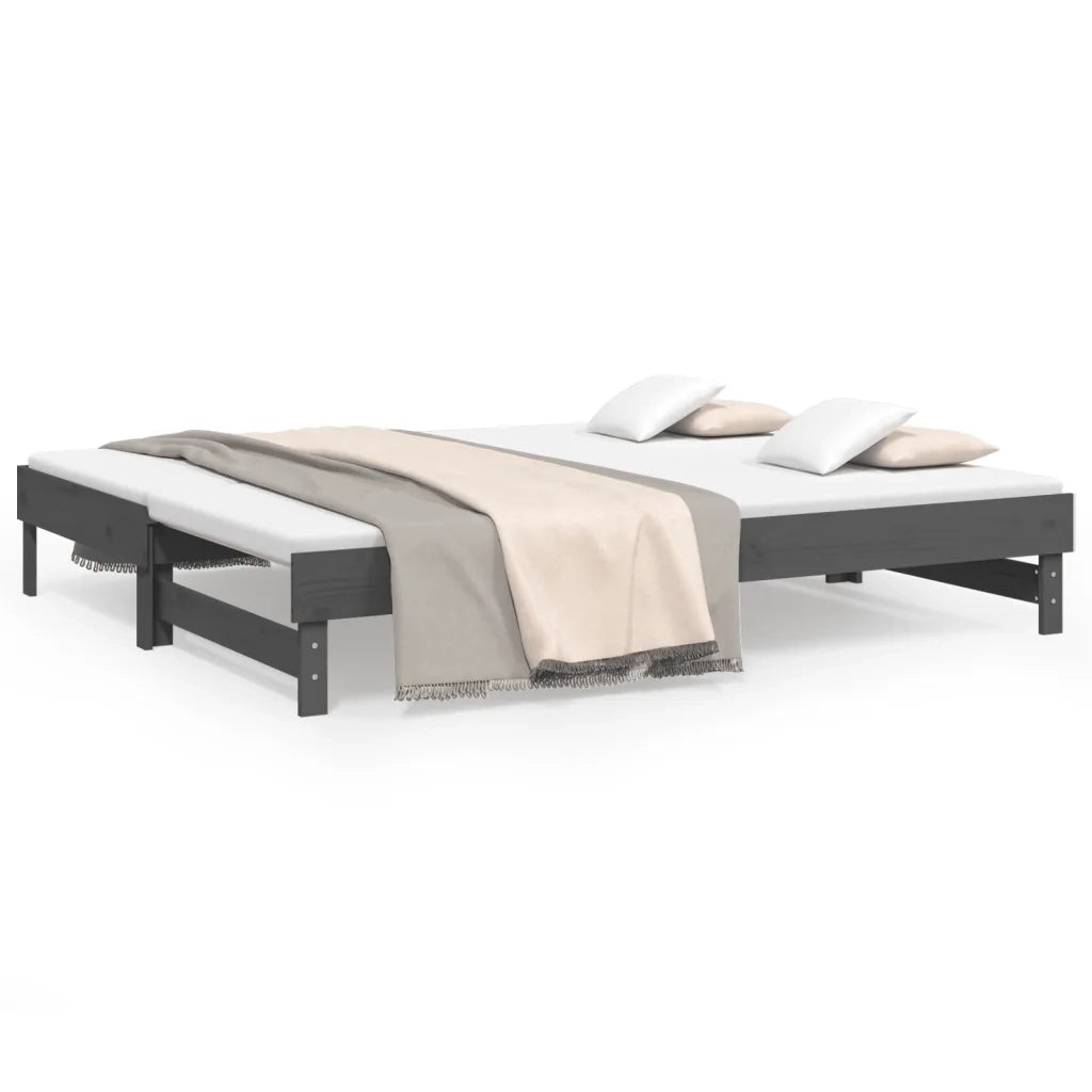Letto da camera | Dormeuse Estraibile Grigia 2x(90x200) cm Legno Massello di Pino