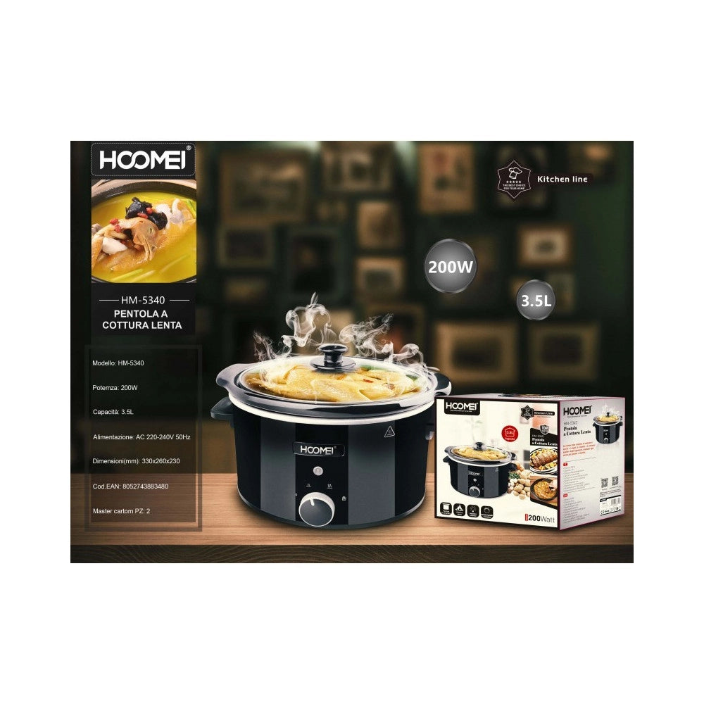 Trade Shop - Pentola Elettrica Ovale Cottura Lenta 3,5lt Acciaio Ceramica Antiaderente 200w -