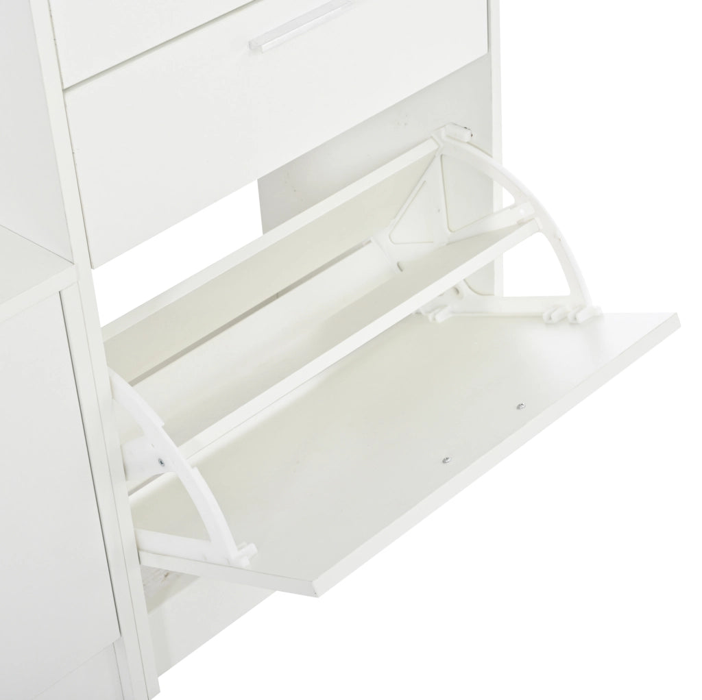 Armadio ingresso 110x34x185 cm con specchio; 2 cassetti; scarpiera a ribalta; MDF bianco