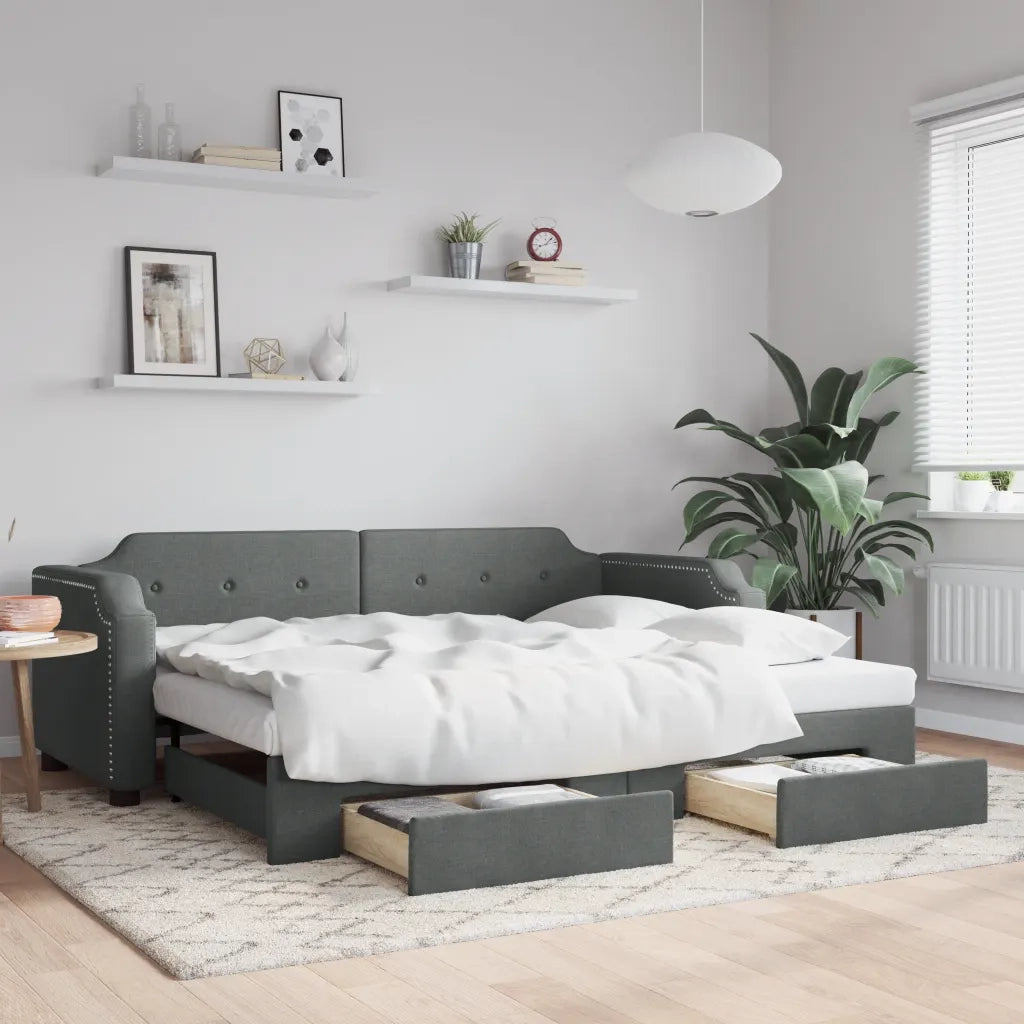Divano Letto Estraibile Cassetti-Sofa Letto-Daybed Grigio Scuro 90x190cm Tessuto 794484