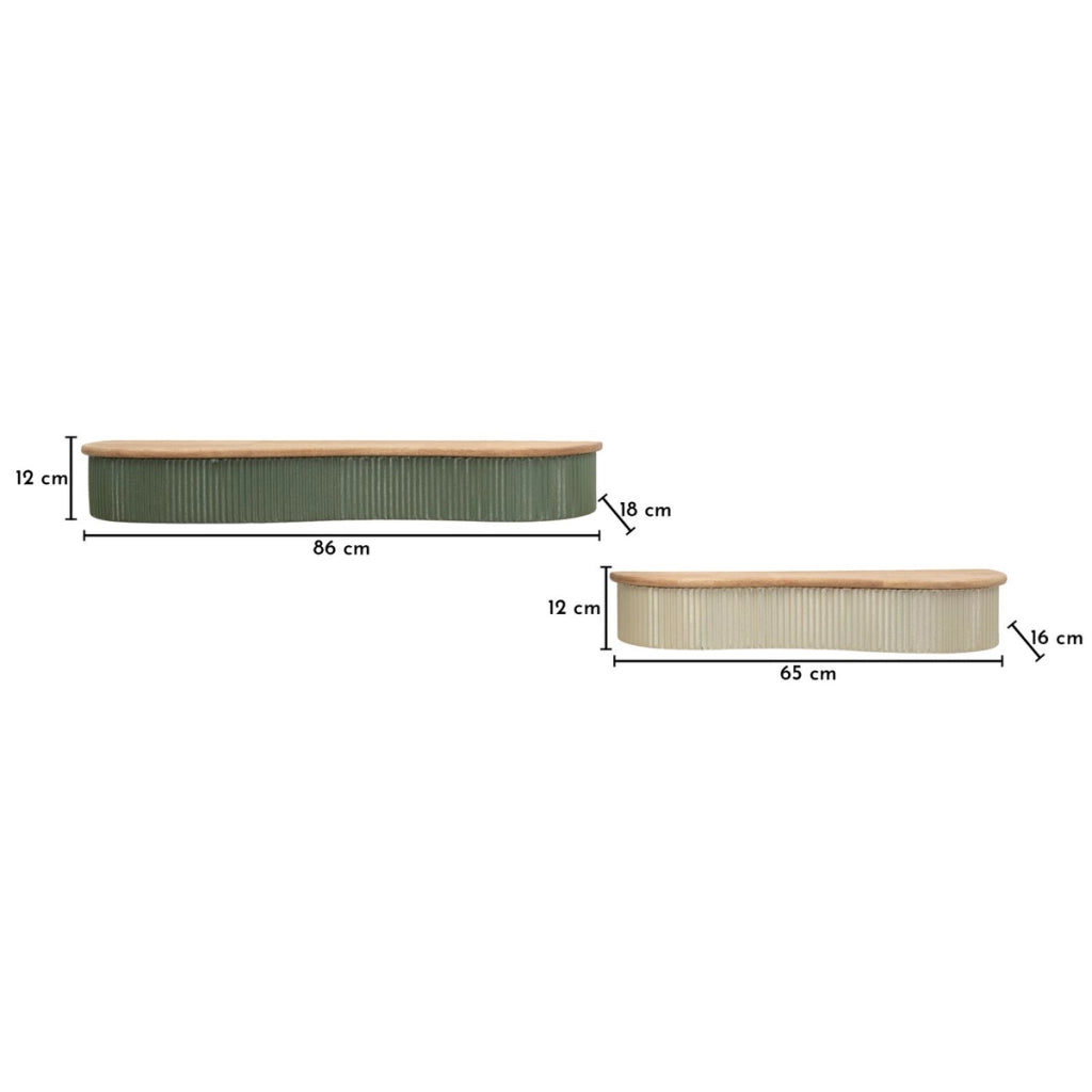 Mensole Frankfurt in legno di rubber e metallo verde — coppia 86 e 65 cm