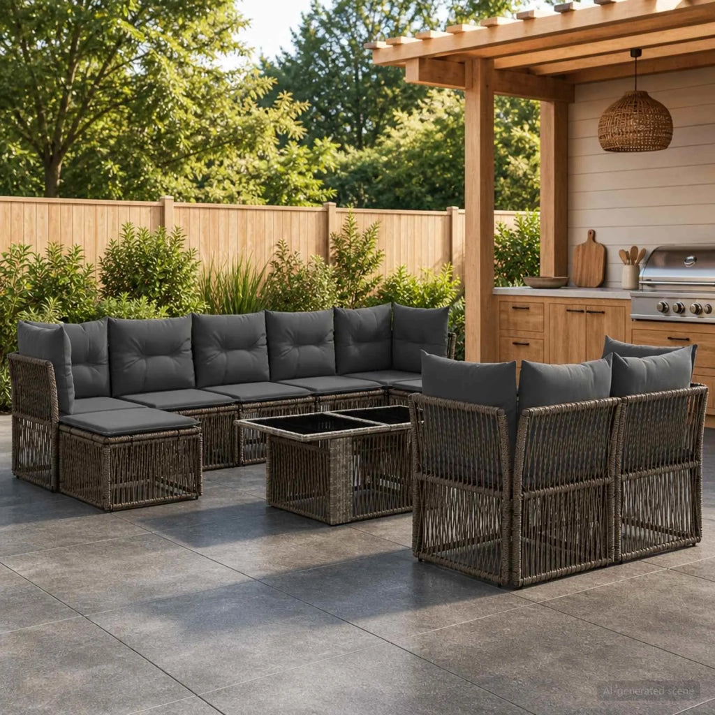 Set Divano da Giardino 10 pz Grigio polyrattan 3436535