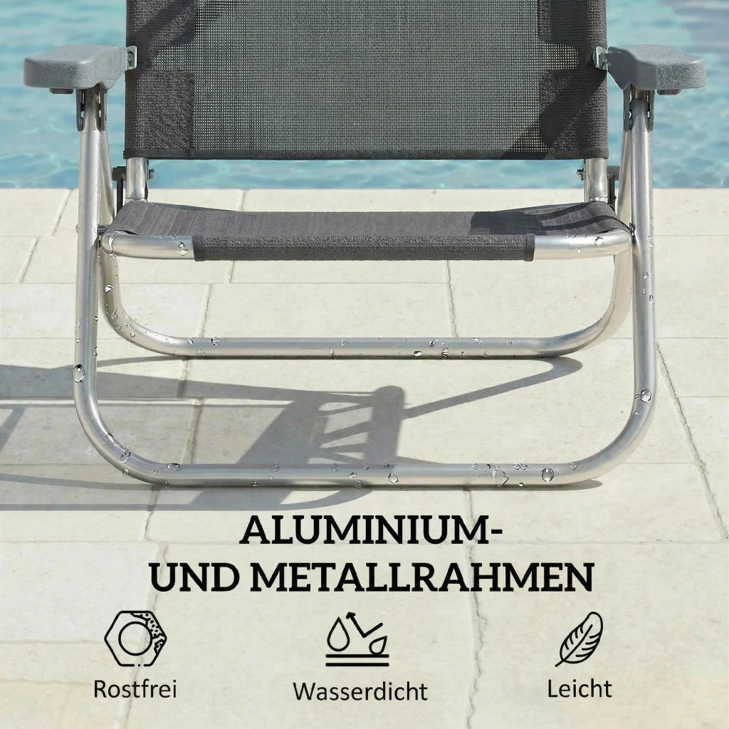 Lettino prendisole pieghevole ¨C Xylo ¨C con cuscino, tettoia regolabile, schienale 6 posizioni, grigio scuro