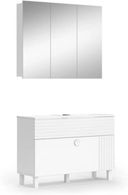 Set di mobili da bagno Sola, Bianco, 100 cm, composto da specchio da bagno e mobile sottolavabo