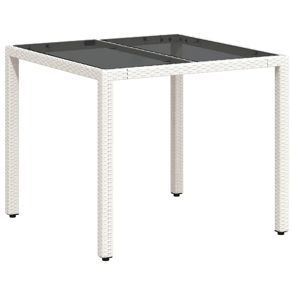 Tavolo Giardino | Tavolino da esterno con Piano Vetro Bianco 90x90x75 cm Polyrattan