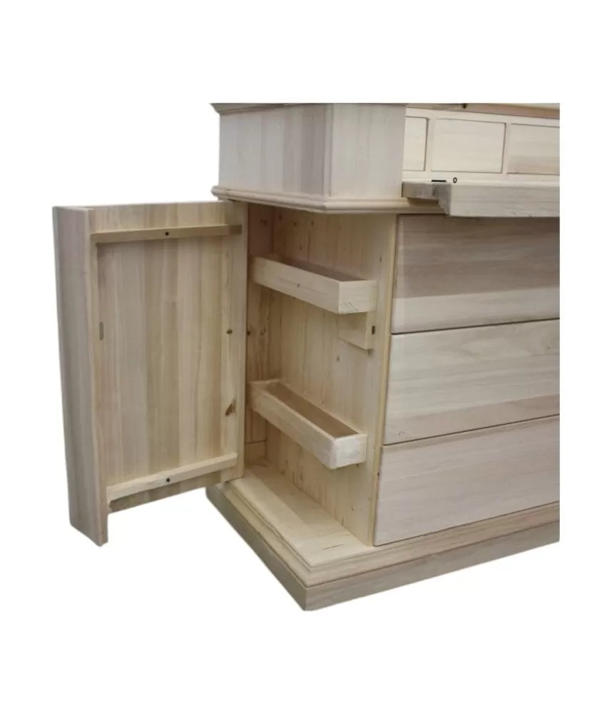 cassettiera 7 cassetti classica con ribalta legno massello grezzo 126x53x98 (530) - Mobili 2G