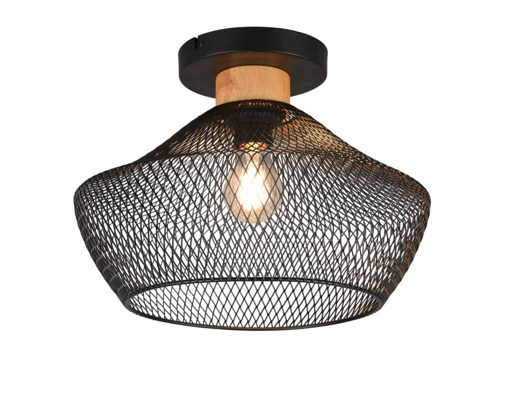 Plafoniera moderna RL Valeria nera legno chiaro E27 35cm
