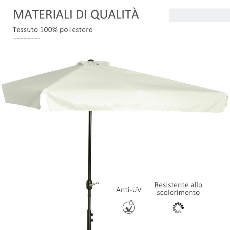 OMBRELLONE SEMICIRCOLARE DA TERRAZZA E GIARDINO CON MANOVELLA, 230X130X249CM, CREMA