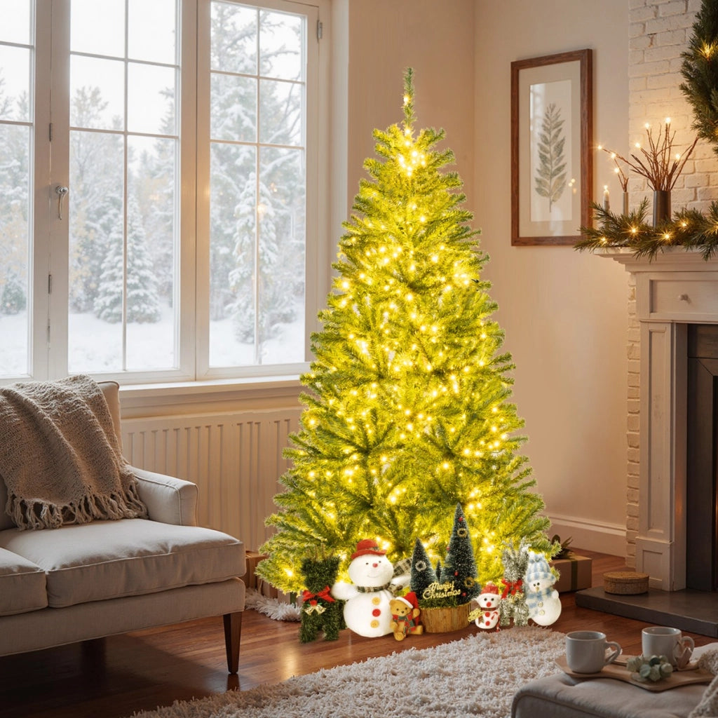 Albero natalizio con 700 luci LED modalit¨¤ e luminosit¨¤ regolabili, 180cm albero di natale artificiale pre-illuminato Verde-Alberi di Natale