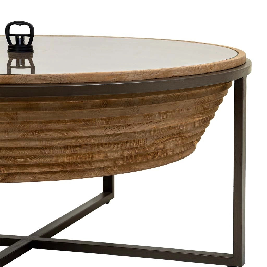 Tavolino in legno, metallo e vetro brown D102x46