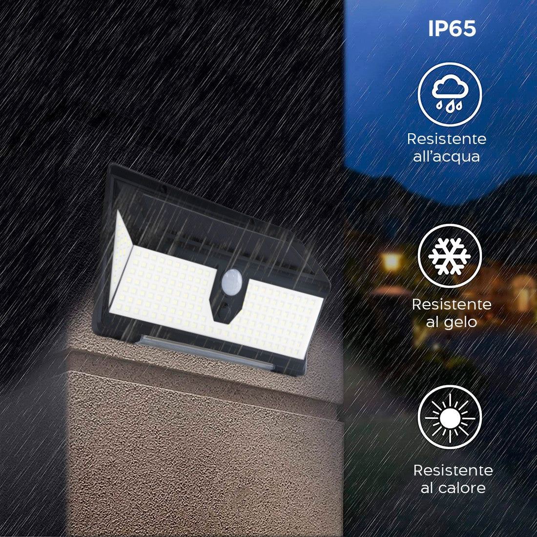 Lampada LED Bianchi da Parete con Pannello Solare e Sensore di Movimento