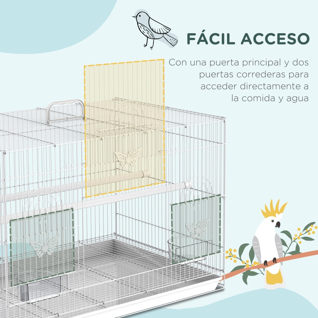 Gabbia per Uccelli ¨C zephmum ¨C Bianco 60x41x41 cm Metal con Mangiatoie