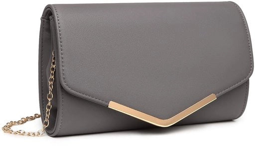 Borsa da sera elegante con catena per matrimonio, festa e prom, colore grigio