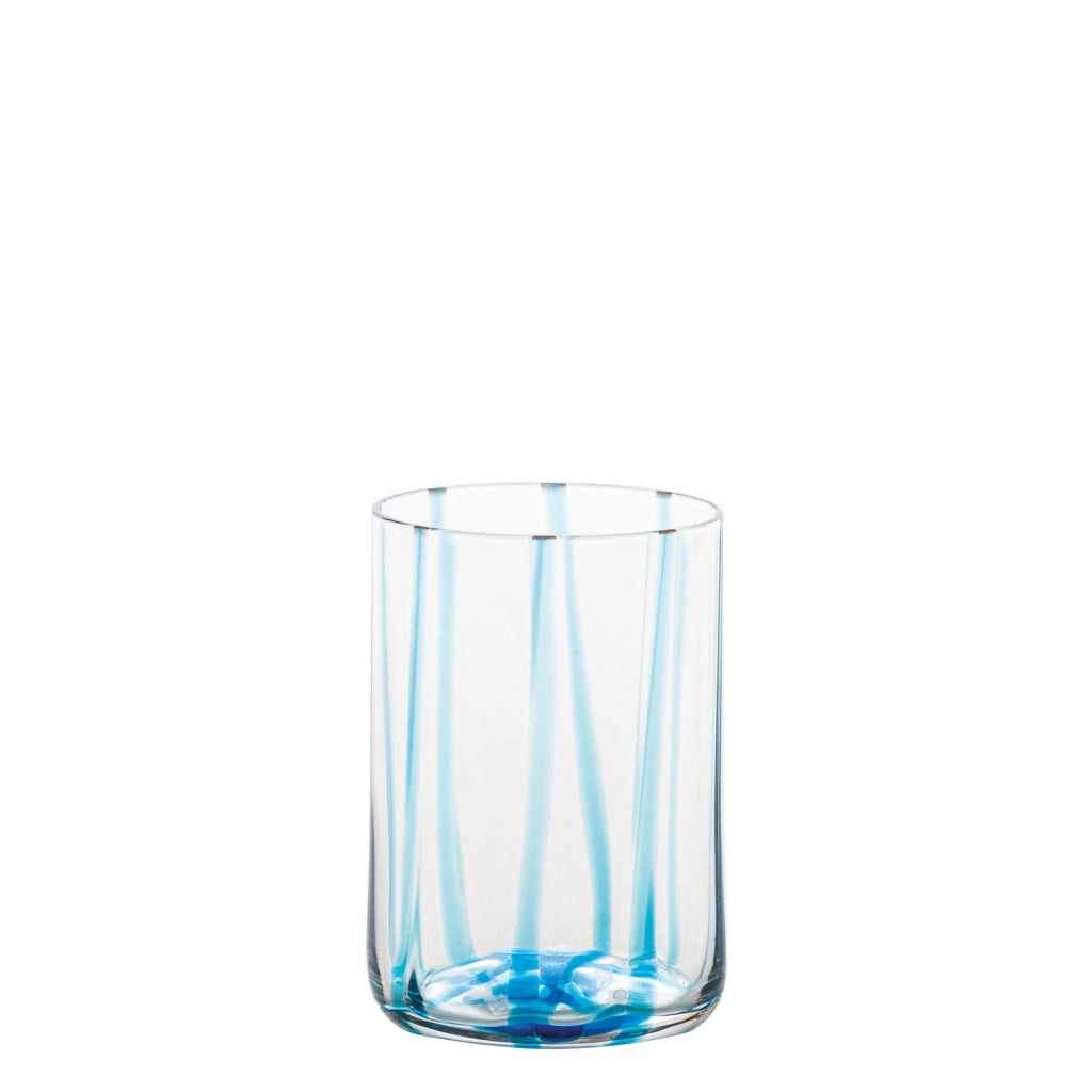 Zafferano Set 6 Bicchieri Tumbler Tirache in vetro soffiato a bocca colore Acquamarina, design elegante con linee distintive lavorate a mano