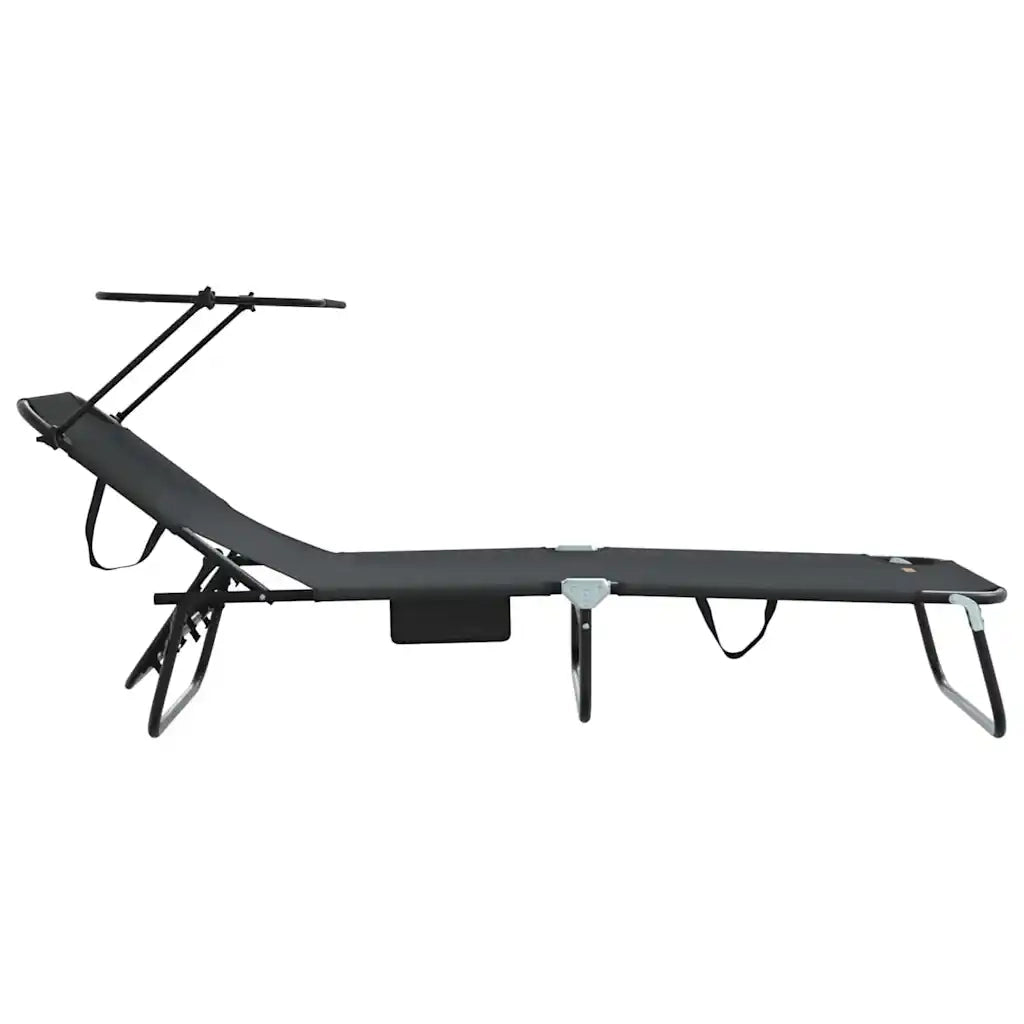 Lettino Prendisole | Sdraio da giardino | Lettino da sole pieghevole Nero 190 x 57 x 81 cm Oxford