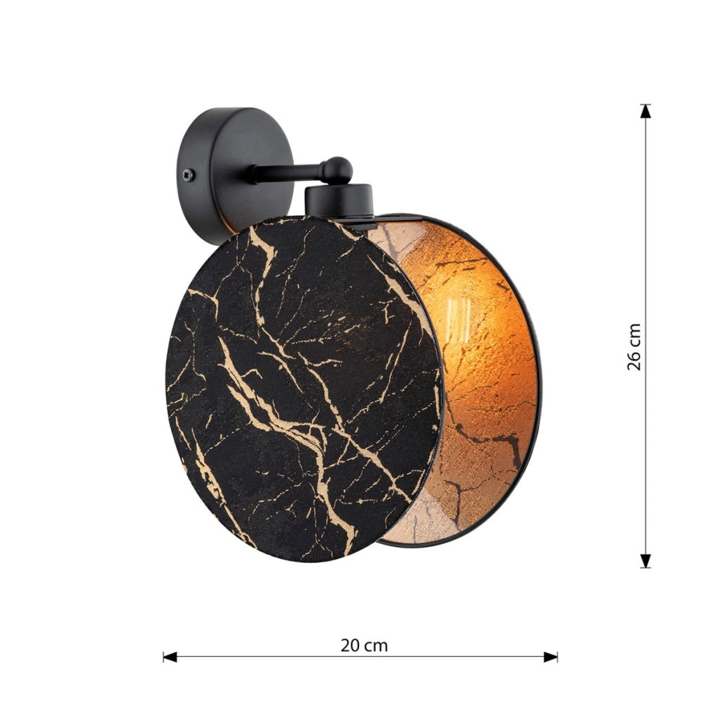 Applique MOTIF in acciaio nero con paralume effetto marmo