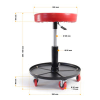 Sgabello per officina con rotelle e altezza regolabile, sedile girevole a 360°, sgabello mobile da meccanico