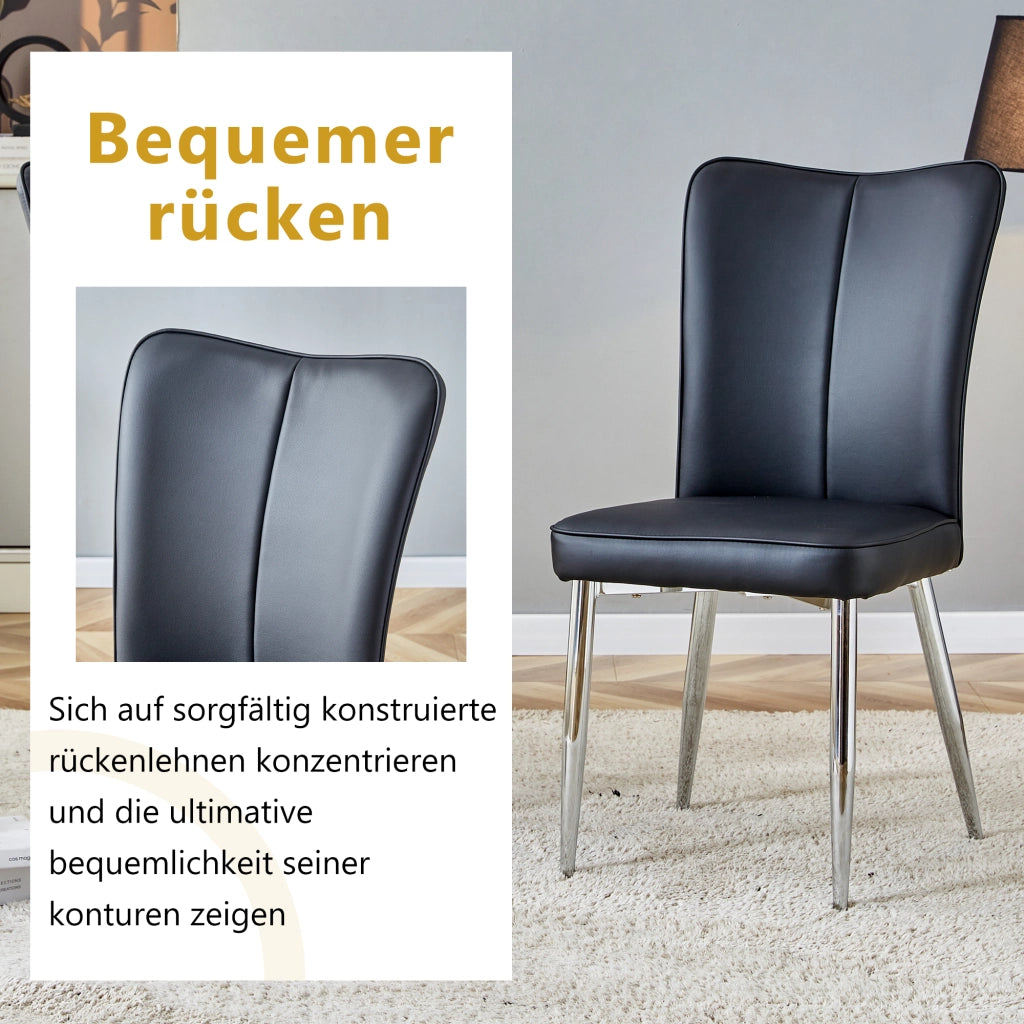 Sedie da pranzo set da 2 con schienale ergonomico e piedini regolabili, in PU, Nero