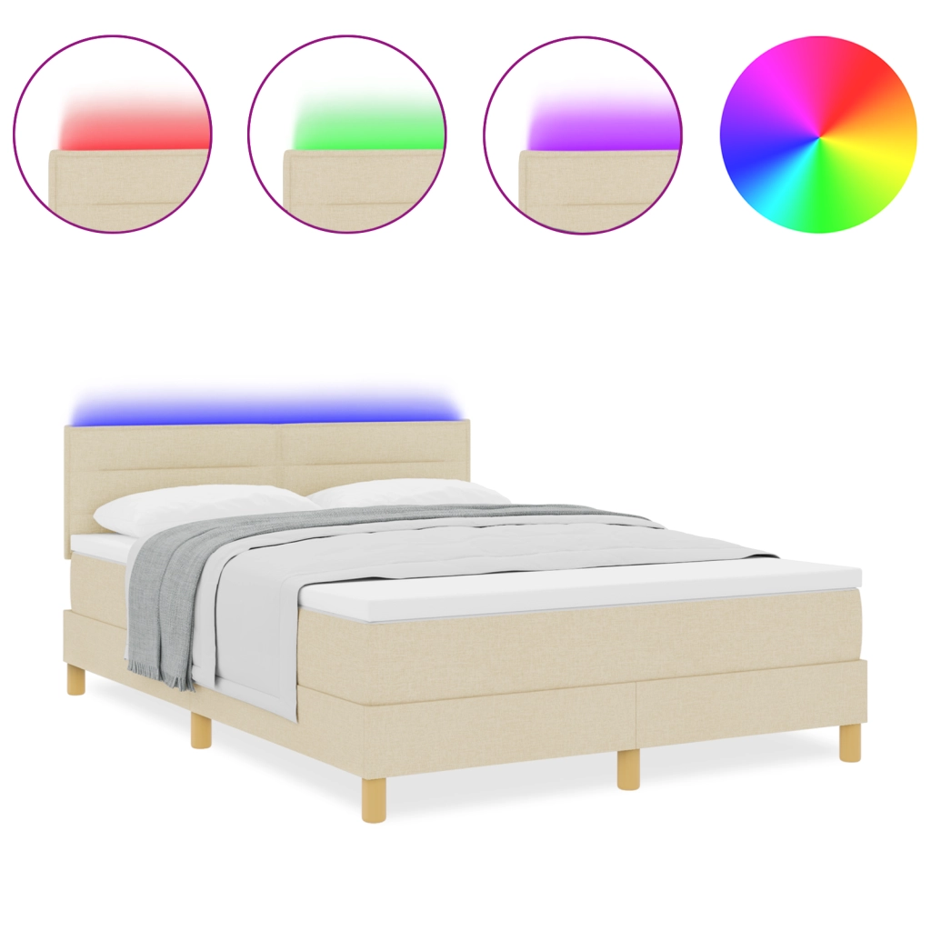 Letto con Box Spring con Materasso & LED Panna 140x190 cm Tessuto