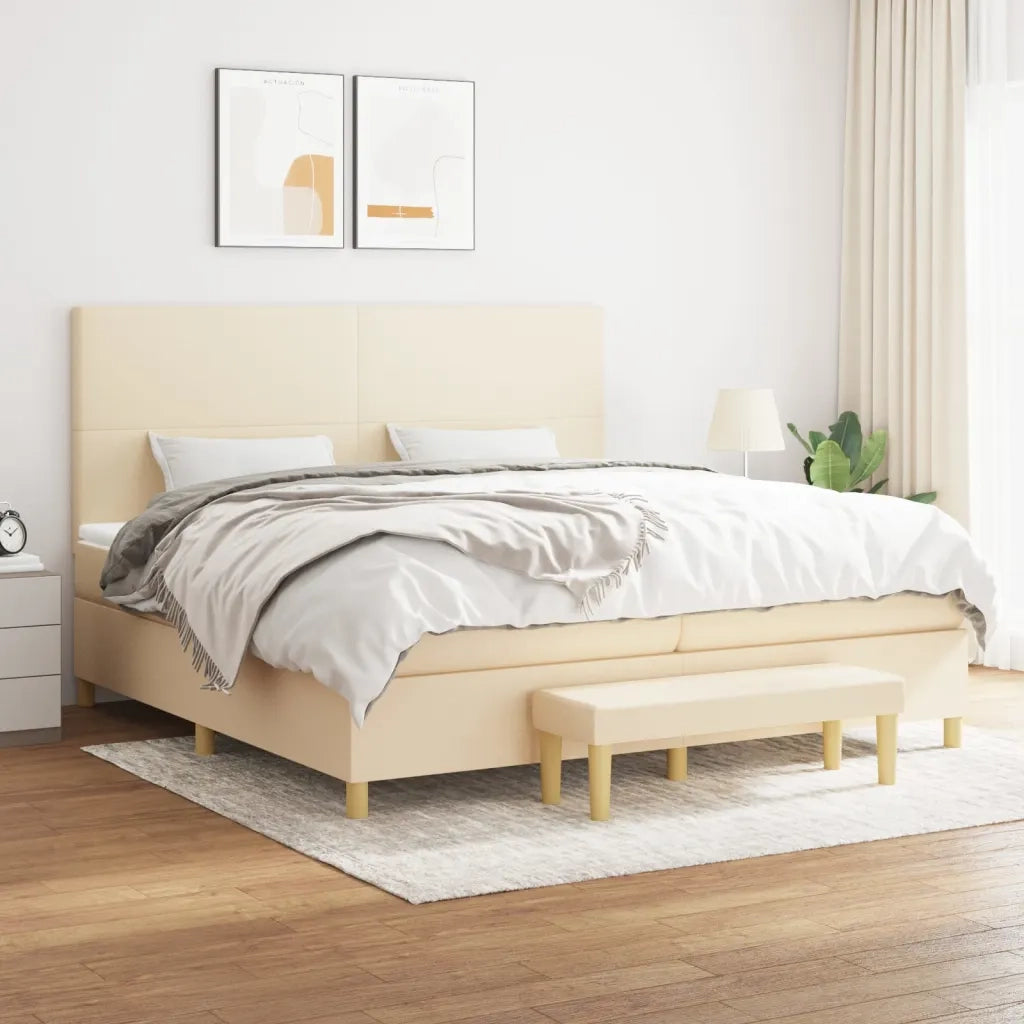 Giroletto a Molle con Materasso Crema 200x200 cm in Tessuto 3137026