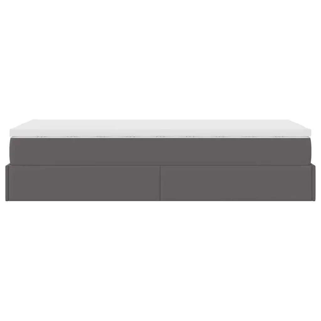 Struttura Letto Pouf con Materasso Grigio 90x200 cm Similpelle