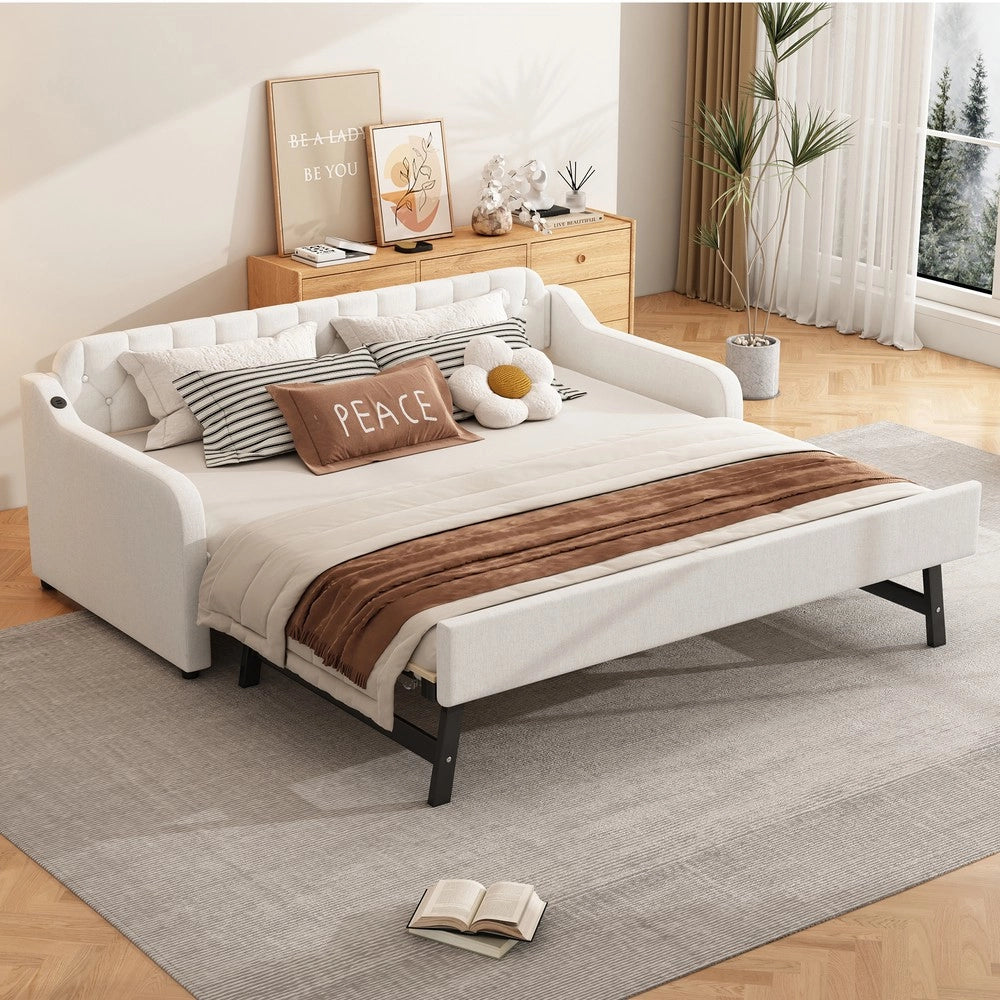 Divano Letto con Rollbett Estraibile ¨C Xylo ¨C Beige, USB, 90x200 cm