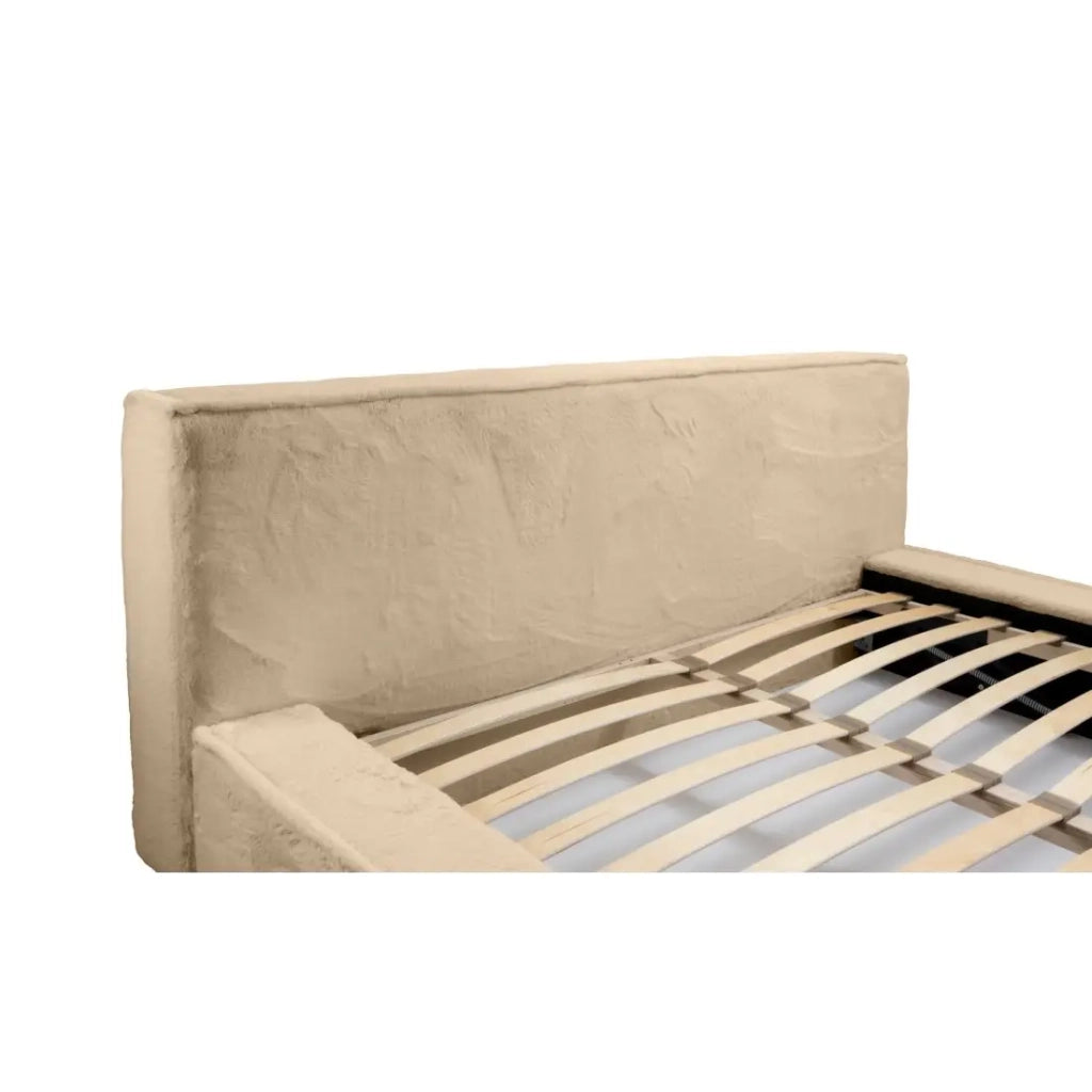 Letto contenitore ORLANE – Beige Polvere di miele polare – 160x200 cm – Rete sollevabile – Design di alta gamma