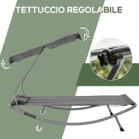 Lettino Matrimoniale 2 Posti Parasole Regolabile da Esterno e Giardino 200x175x134cm Grigio