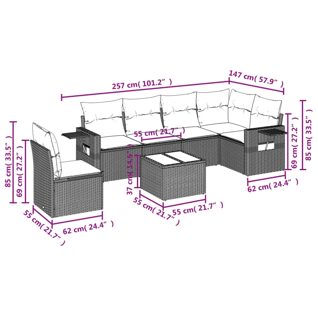 Set Divani da Giardino 7 pz con Cuscini Grigio in Polyrattan 3252577