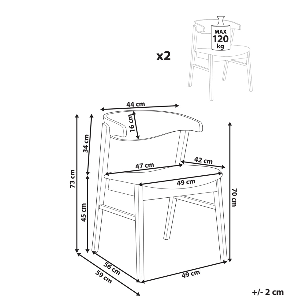 Set di 2 sedie da pranzo in legno chiaro e tessuto poliestere grigio Gambe in legno di gomma Stile retrò tradizionale