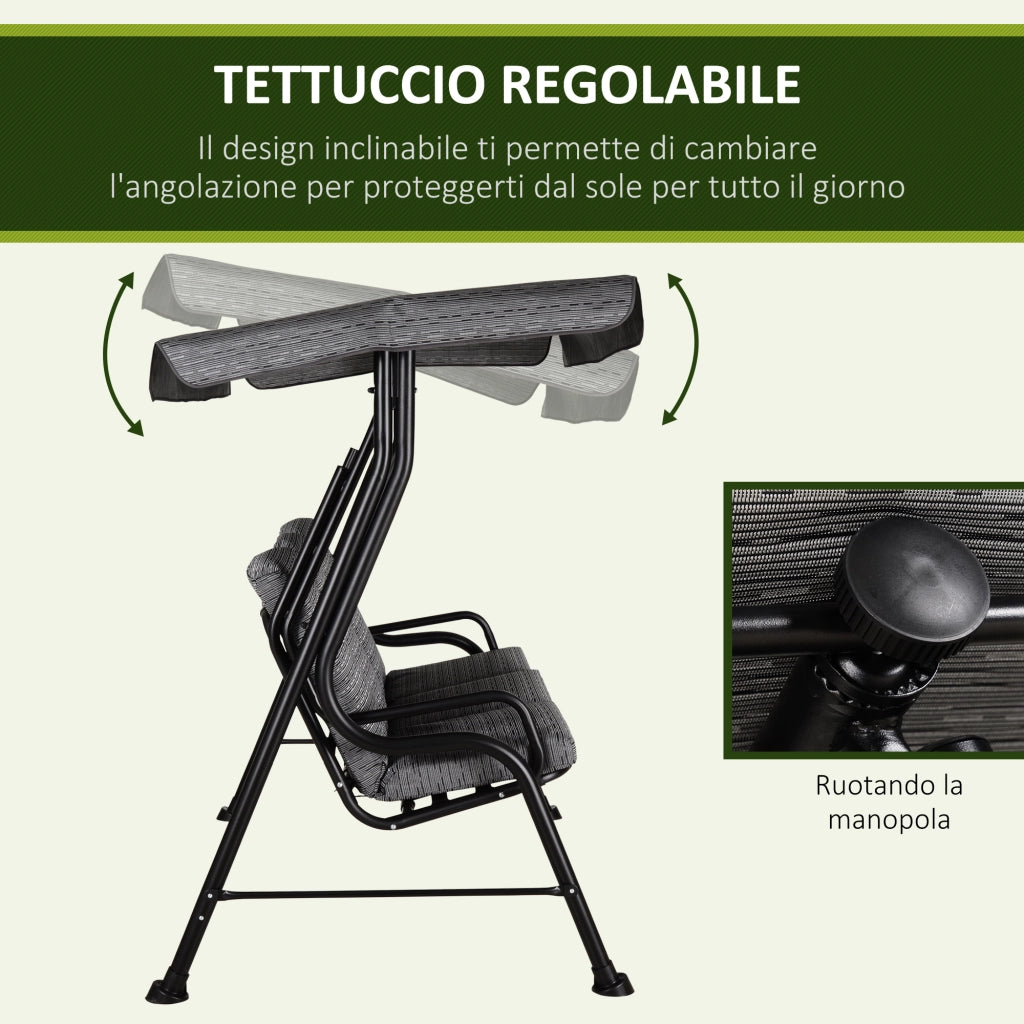 Dondolo da Giardino per 3 Persone con Tettuccio e Cuscini ¨C zephmum ¨C Nero, PolyRattan, 200x120x170cm