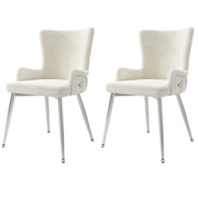 Set di 2 Sedie per Sala da Pranzo in Velluto Beige con Gambe in Metallo Argento