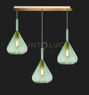 SOSPENSIONE OTTONE SAT. 3 LUCI RETTANGOLARE VETRI VERDE 1177OS-S3 R-VE