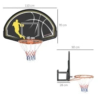 sportnow Canestro Basket per Bambini e Adulti da Indoor e Outdoor in Acciaio e PE, 110x90x70 cm, Nero e Giallo