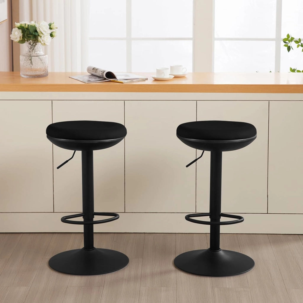 Sgabello da Bar, Sedia Alta da Bar Regolabile in Altezza, Sgabello per Isola Cucina Girevole, con Poggiapiedi, Sgabello Imbottito in Maglia Elastica, Nero, BH414sz-1