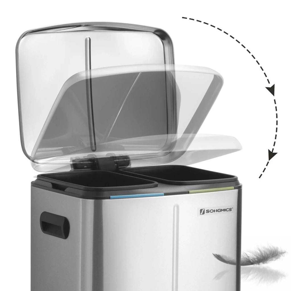 Pattumiera da cucina a 2 secchi 2 x 20 litri doppi secchi interni in plastica coperchio incernierato maniglia chiusura ammortizzata ermetico argento 12_0003614