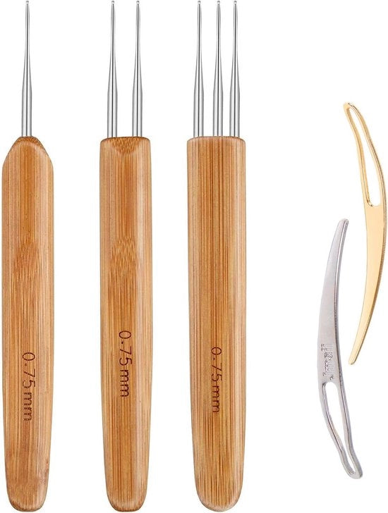 Strumento per acconciature a dreadlocks, 3 aghi e 2 blocchi capelli, haken per capelli afro, trecce (0,75 mm)