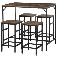 Set Tavolo Alto con 4 Sgabelli Stile Industriale in Metallo e Legno, Arredamento Moderno Soggiorno e Cucina, Marrone Rustico